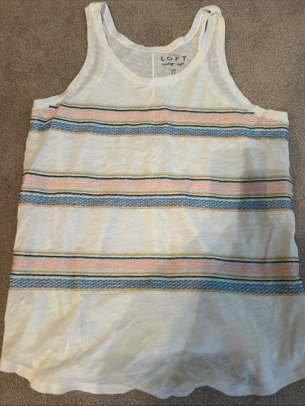LOFT White Tank with Blue and Pink Striped Tank, NWOT